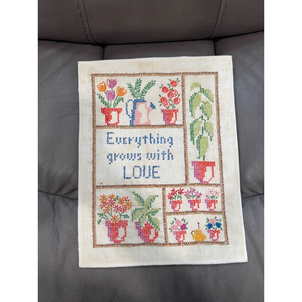 Vintage 1979 Paragon Needlecraft Cross Stitch Sampler Everything Grows With Love